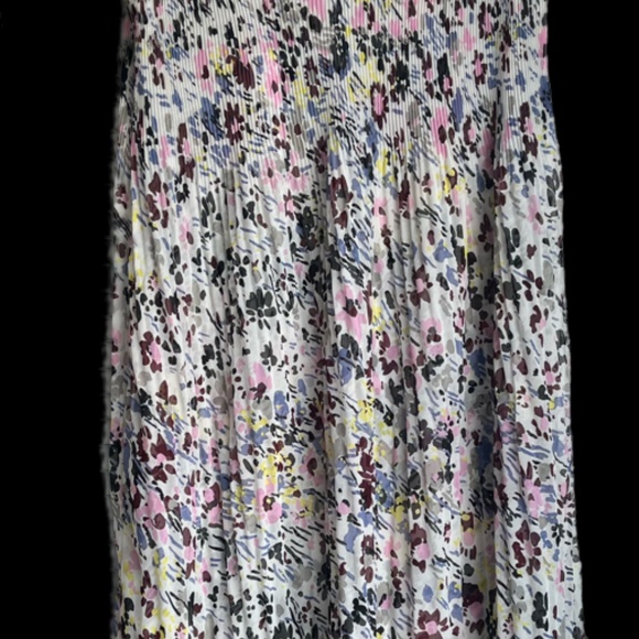 Ganni Pleated Georgette F3403 Multicolor Egret Floral Sleeveless V-neck Dress - Picture 8 of 12